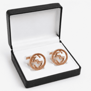 Rose gold round luxury cufflinks for men with designer rope edge detailing