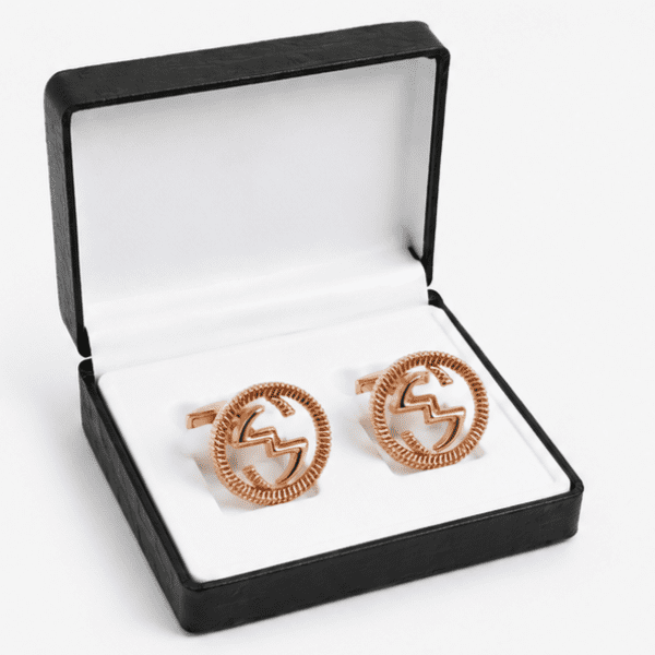 Rose gold round luxury cufflinks for men with designer rope edge detailing