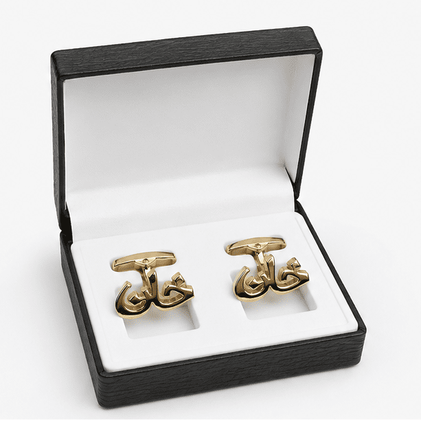 Premium Khan gold cufflinks with Arabic design for men in box gift