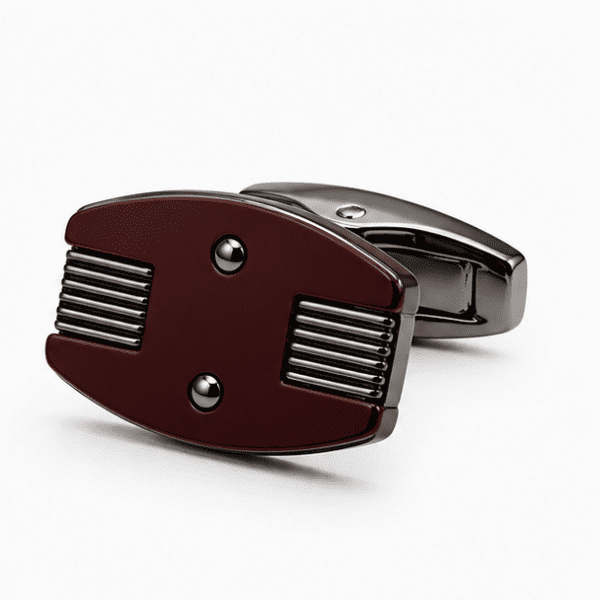 burgundy cufflinks for men with oval luxury designer silver stripe design