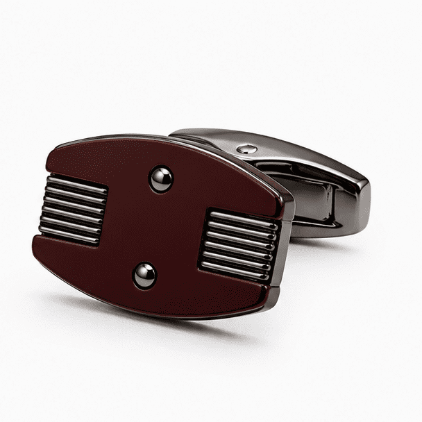 burgundy cufflinks for men with oval luxury designer silver stripe design