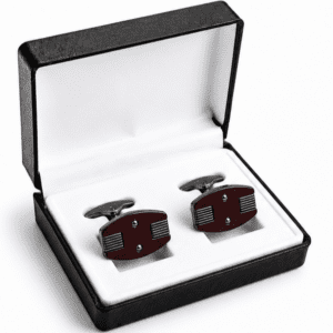 burgundy cufflinks for men with oval luxury designer silver stripe design
