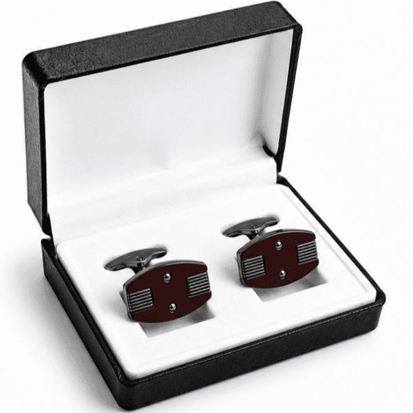 burgundy cufflinks for men with oval luxury designer silver stripe design