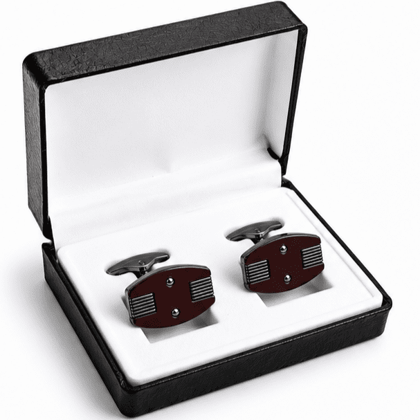 burgundy cufflinks for men with oval luxury designer silver stripe design
