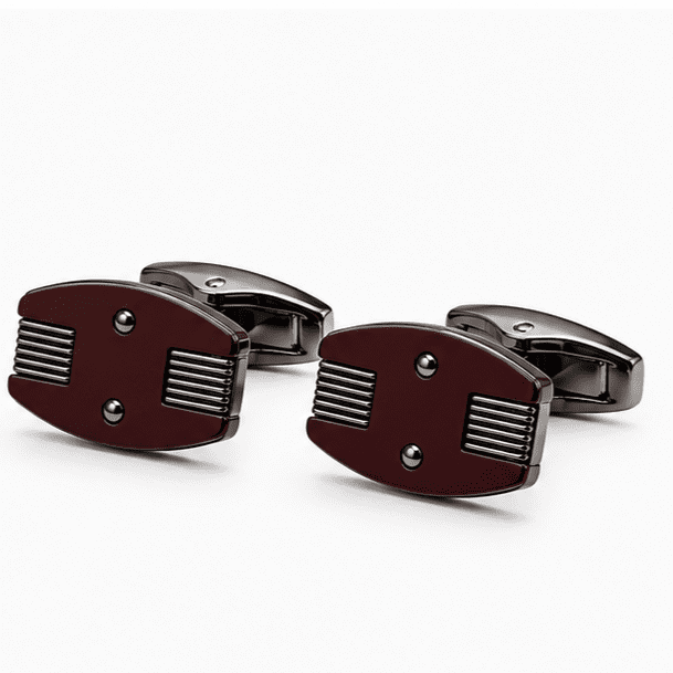 burgundy cufflinks for men with oval luxury designer silver stripe design