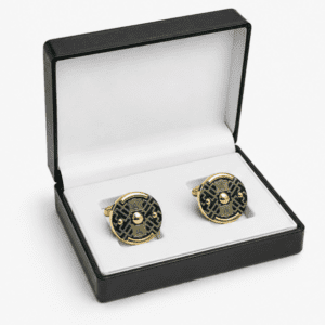 Luxury green and gold round designer cufflinks for men with premium gold finish