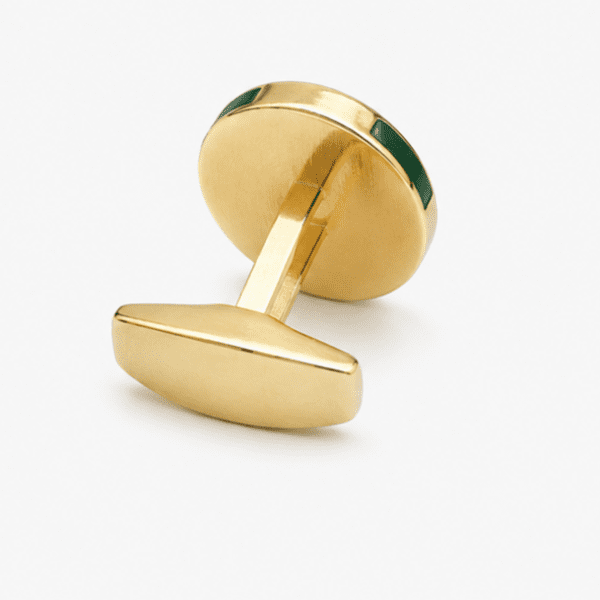 Luxury green and gold round designer cufflinks for men with premium gold finish