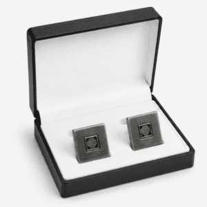 Luxury silver square designer cufflinks for men with matte finish and premium detailing