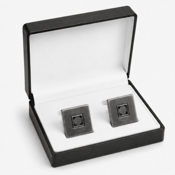 Luxury silver square designer cufflinks for men with matte finish and premium detailing
