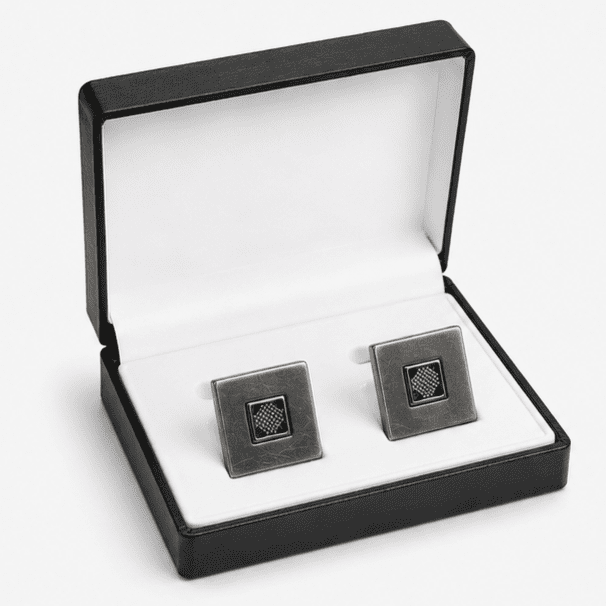 Luxury silver square designer cufflinks for men with matte finish and premium detailing