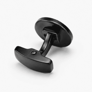 Elegant black and gold cufflinks for men featuring a textured gold face surrounded by a premium black frame. Perfect for weddings, formal occasions, business attire, and luxury gifting.