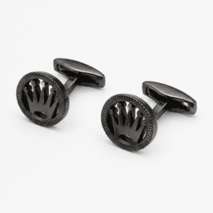 black cufflinks for men with gunmetal crown inspired designer design