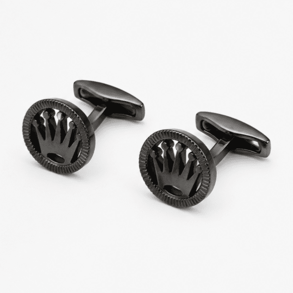 black cufflinks for men with gunmetal crown inspired designer design