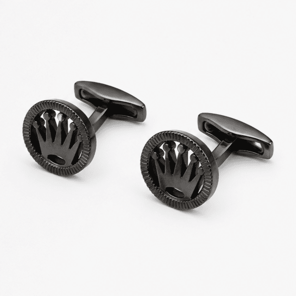 black cufflinks for men with gunmetal crown inspired designer design