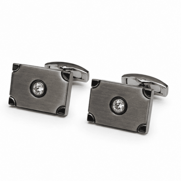 gunmetal cufflinks for men with crystal rectangular luxury designer design pair of cufflinks