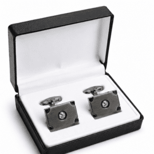 gunmetal cufflinks for men with crystal rectangular luxury designer design in premium gift box