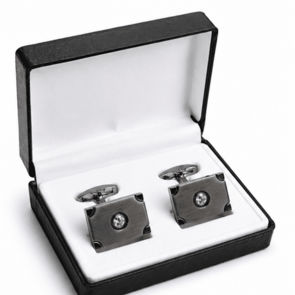 gunmetal cufflinks for men with crystal rectangular luxury designer design in premium gift box