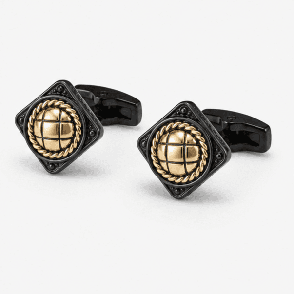 Pair of luxury black gold wedding cufflinks for men