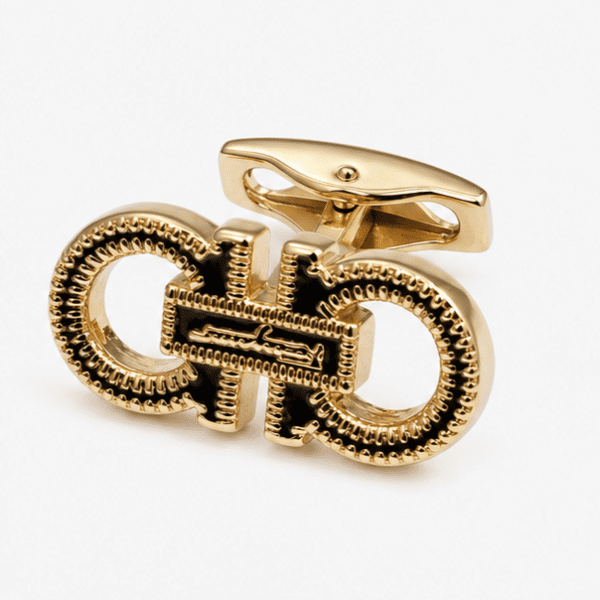 gold cufflinks for men and add a touch of luxury, confidence, and elegance to every formal occasion. close up shot of cufflinks