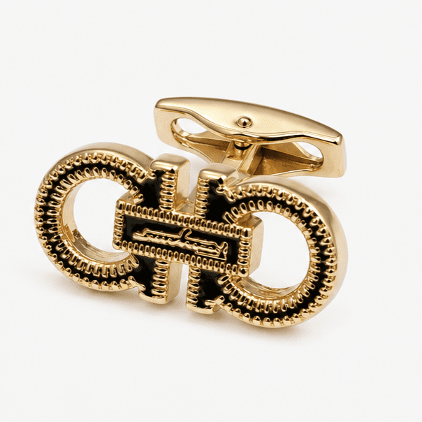 gold cufflinks for men and add a touch of luxury, confidence, and elegance to every formal occasion. close up shot of cufflinks
