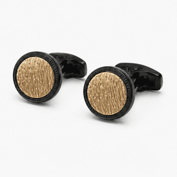 Luxury Black and Gold Round Cufflinks for Men