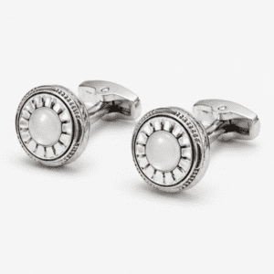 Luxury silver round cufflinks for men with pearl design