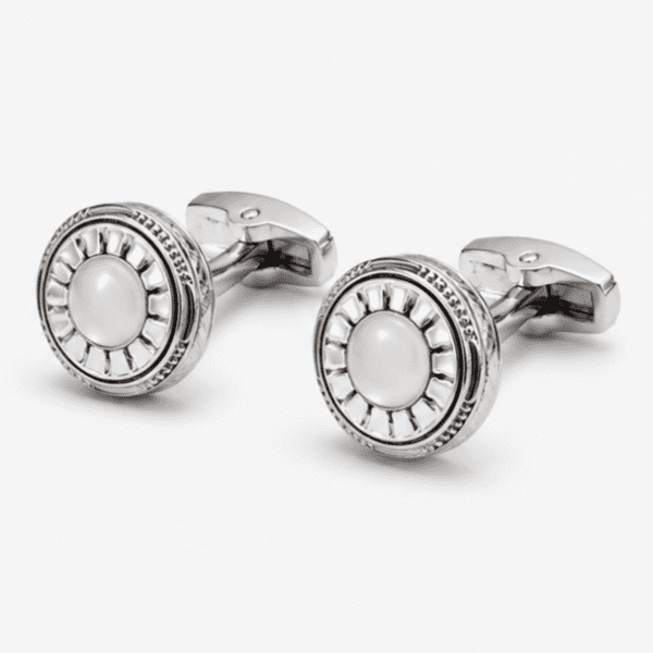 Luxury silver round cufflinks for men with pearl design