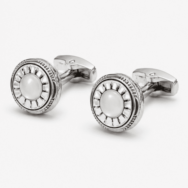 Luxury silver round cufflinks for men with pearl design