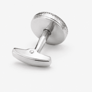 Luxury silver round cufflinks for men with pearl design back view