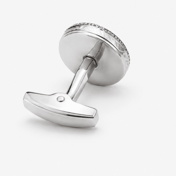 Luxury silver round cufflinks for men with pearl design back view