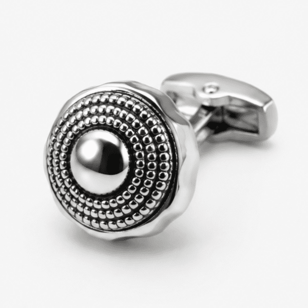 Close-up view of premium silver designer cufflinks for men