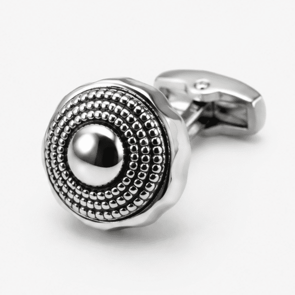 Close-up view of premium silver designer cufflinks for men