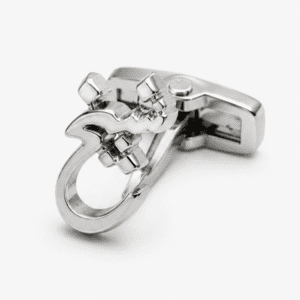 Close up view of Sheikh heritage design silver cufflinks for men