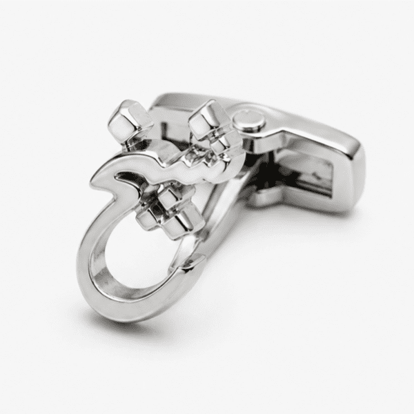 Close up view of Sheikh heritage design silver cufflinks for men