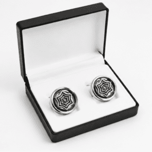 Silver cufflinks for men in premium gift box with round geometric design
