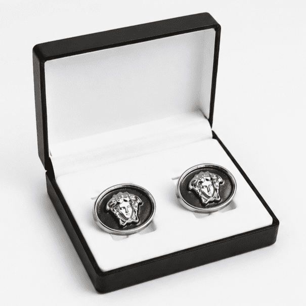 Silver Medusa cufflinks for men luxury designer formal accessory