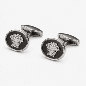 Pair of luxury silver Medusa cufflinks for formal shirts