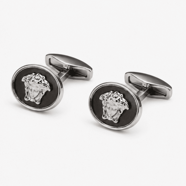 Pair of luxury silver Medusa cufflinks for formal shirts