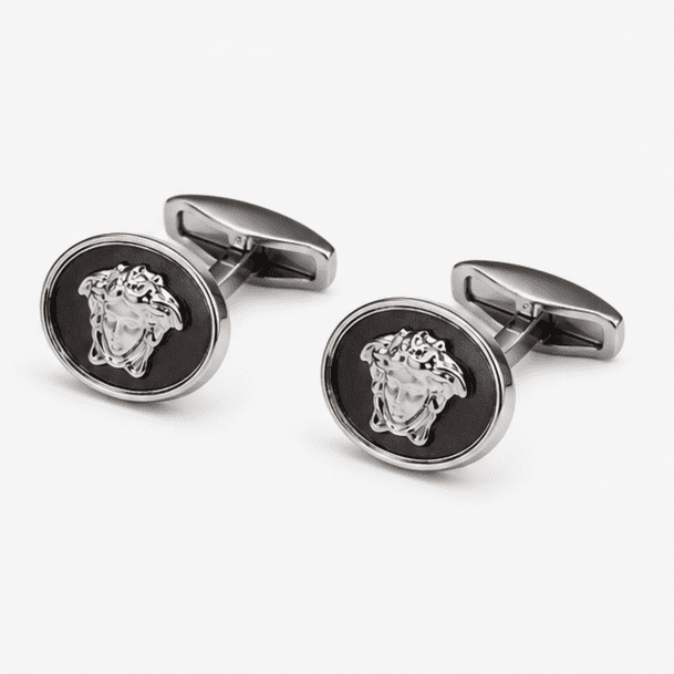 Pair of luxury silver Medusa cufflinks for formal shirts