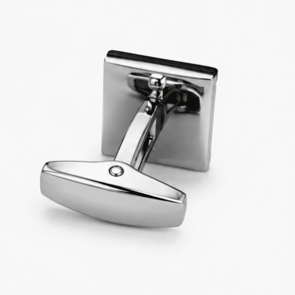 black cufflinks for men with square luxury designer silver edge design mechanism backshot