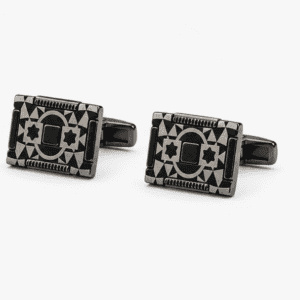 designer cufflinks for men with black and silver geometric luxury design