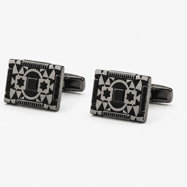 designer cufflinks for men with black and silver geometric luxury design