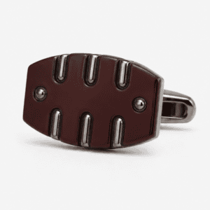 Close-up of Burgundy Enamel and Gunmetal Geometric Luxury Cufflinks