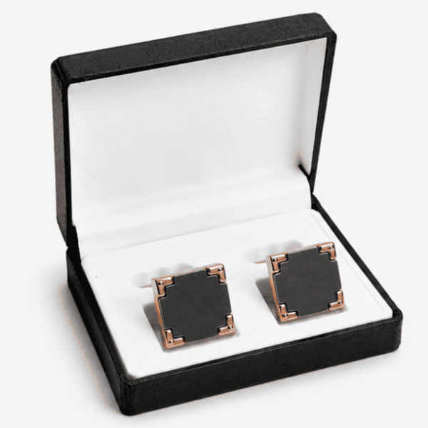 Rose Gold Square Cufflinks with Matte Gunmetal Center for Men by Cufflinkk