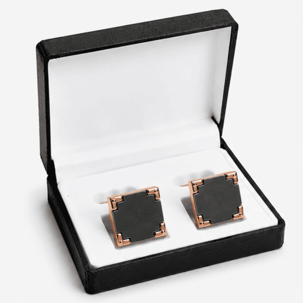 Rose Gold Square Cufflinks with Matte Gunmetal Center for Men by Cufflinkk