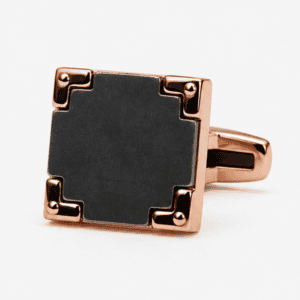 Close-up of Rose Gold Square Geometric Luxury Cufflinks with Gunmetal Center