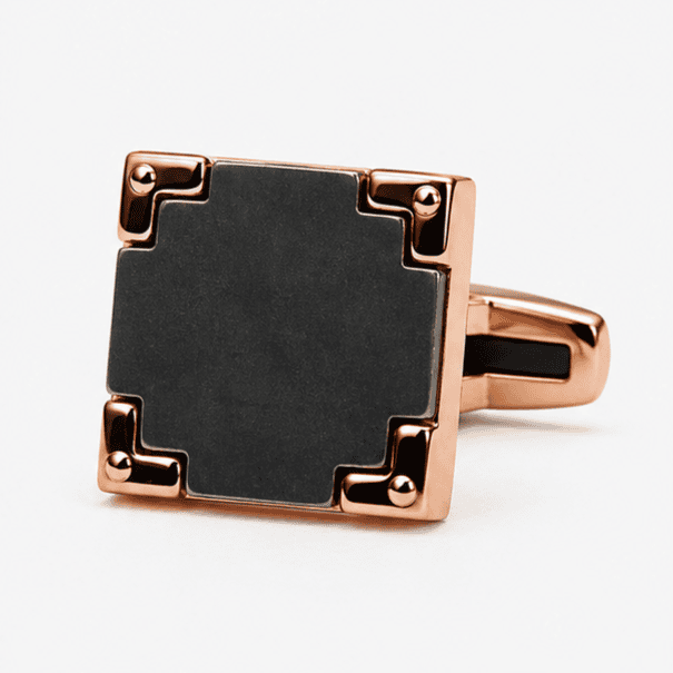 Close-up of Rose Gold Square Geometric Luxury Cufflinks with Gunmetal Center