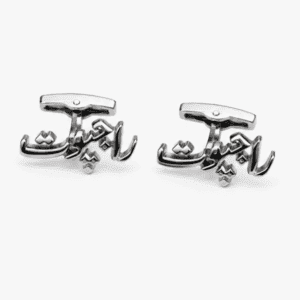 Pair of silver Rajput Urdu cufflinks for Pakistani groom and formal wear