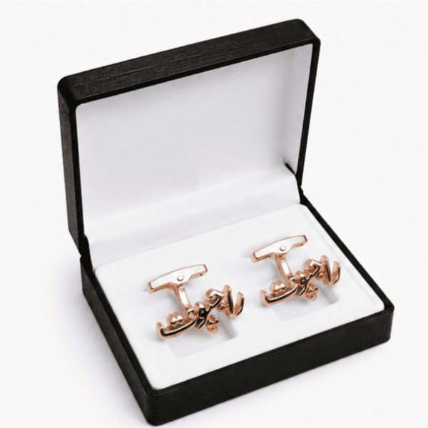 Pair of Rajput rose gold Urdu cufflinks for groom and wedding wear