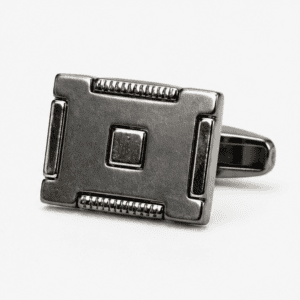 Close-up of Gunmetal Square Geometric Cufflinks with Raised Centre Detail